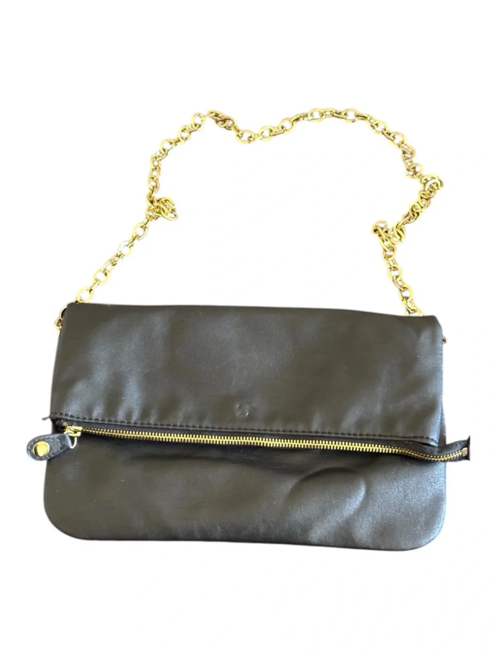 Nine West Fold-Over Clutch with Gold Chain Strap Women's Black